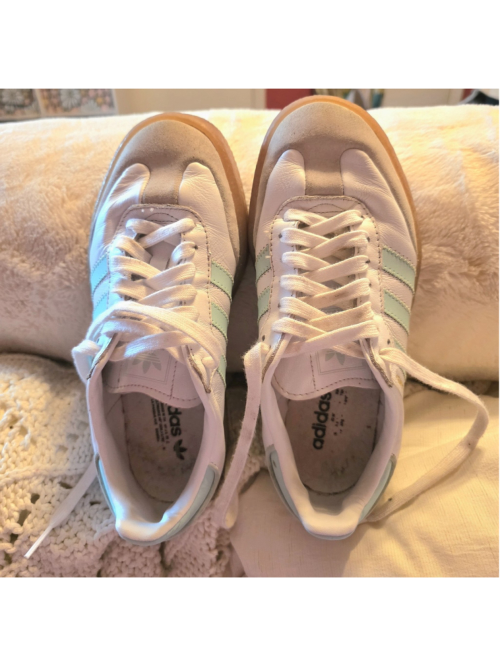 adidas Originals White and Light Green Women's Sneakers
